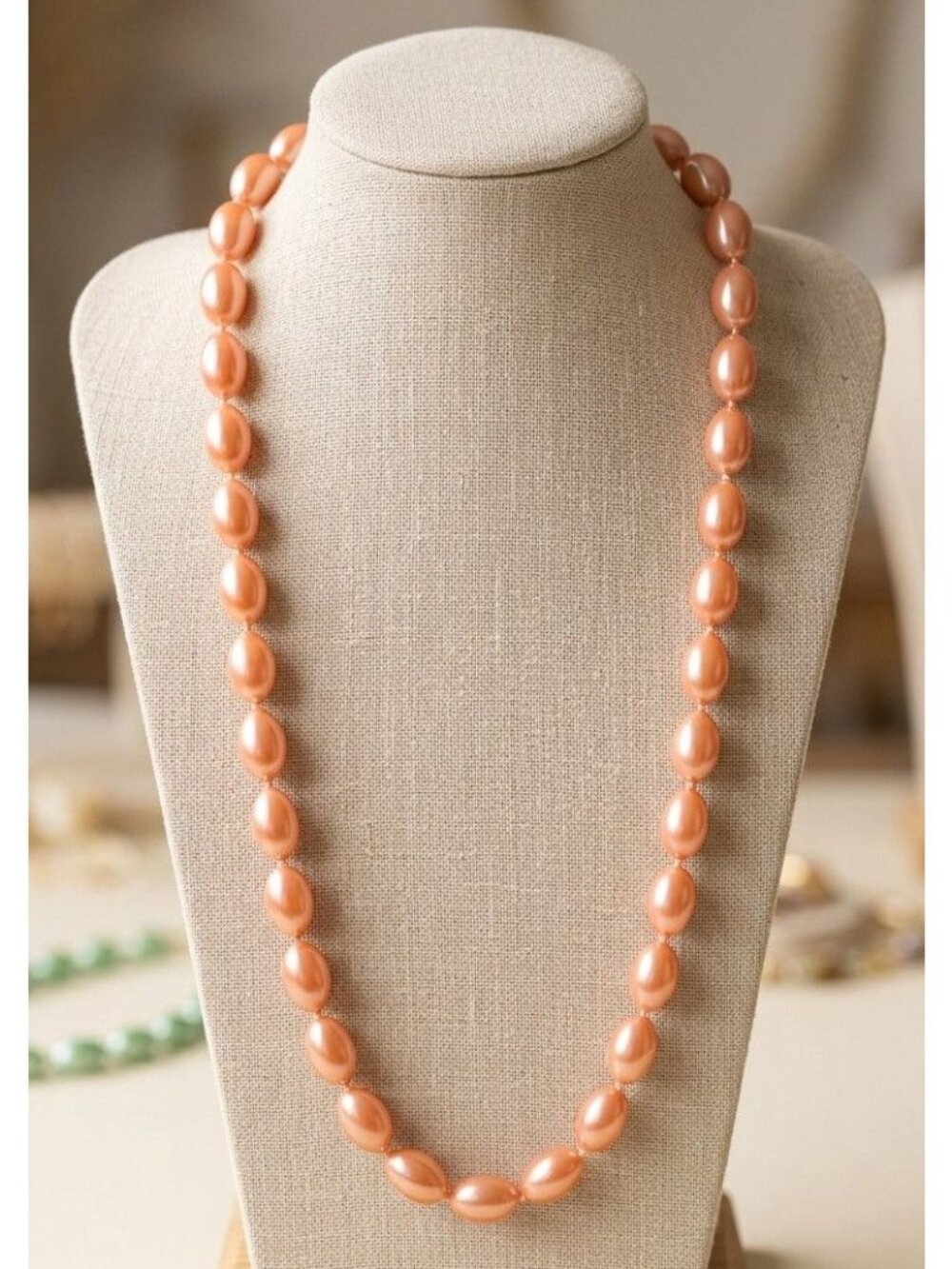 Vintage 1970-80 Square Beaded Necklace Peach/Orange